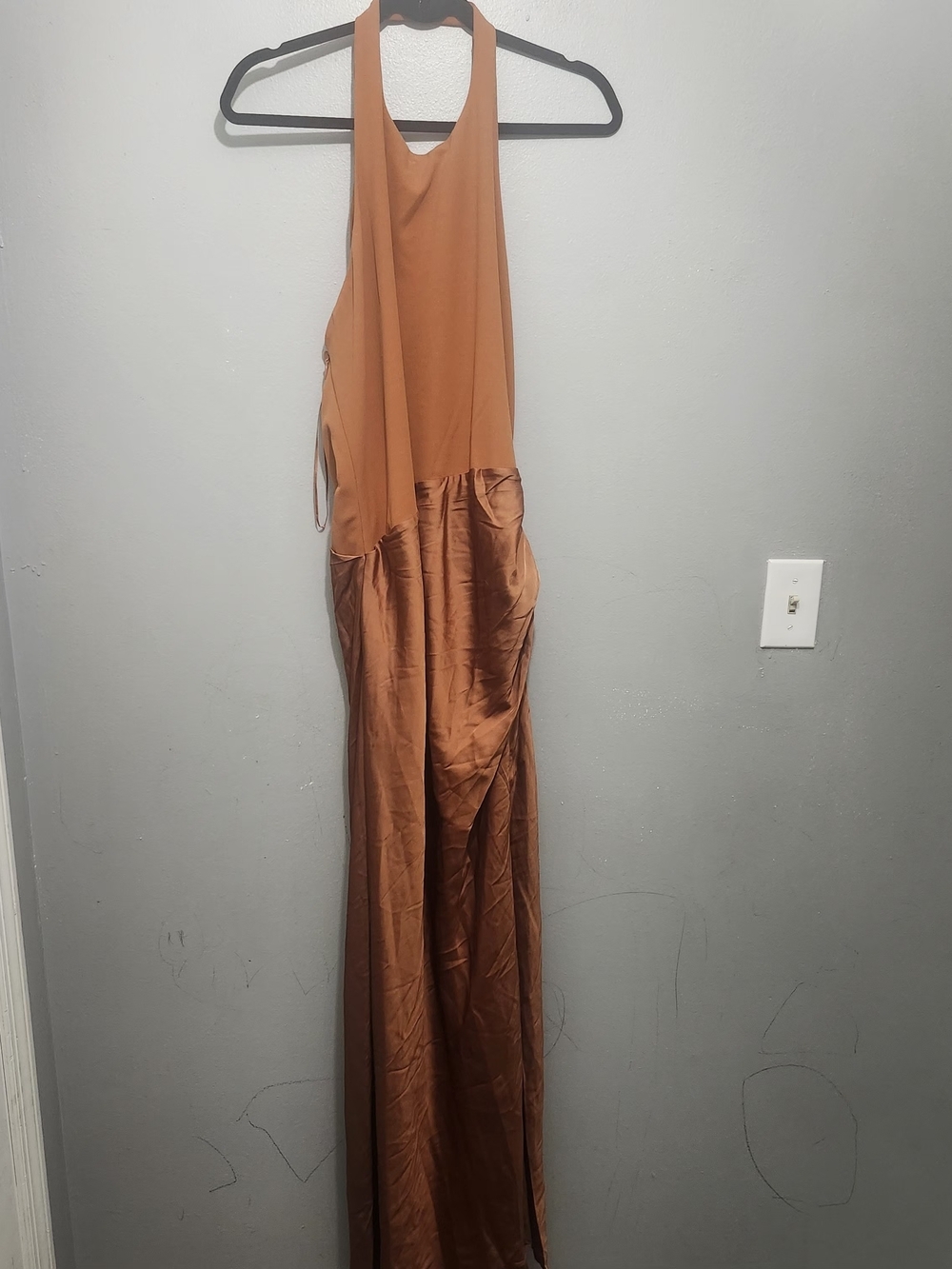 Abercrombie & Fitch Copper-Brown Satin Maxi Dress with Side Slit Size XL New - Picture 2 of 6